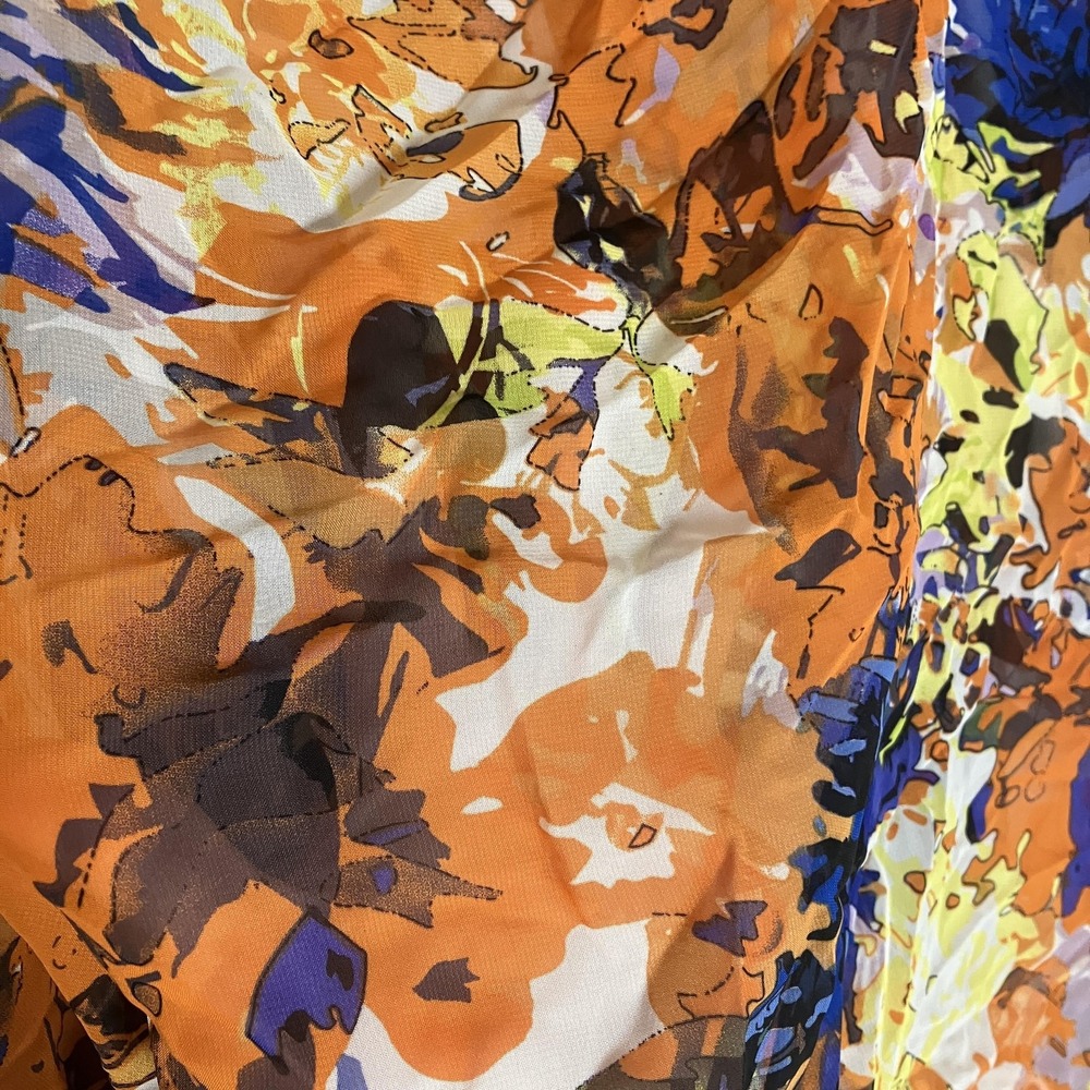 Beige by eci Blouse Womens Medium Orange Multi Floral Sheer Poncho Top 2 Piece M - Picture 6 of 16